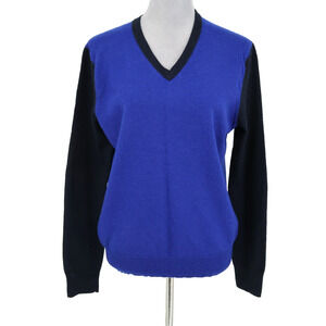 Express Sweater Womens Medium Blue Black Extra Fine Merino Wool Pullover